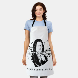 Johann Sebastian Bach Portrait and Bust with Notes Schürze