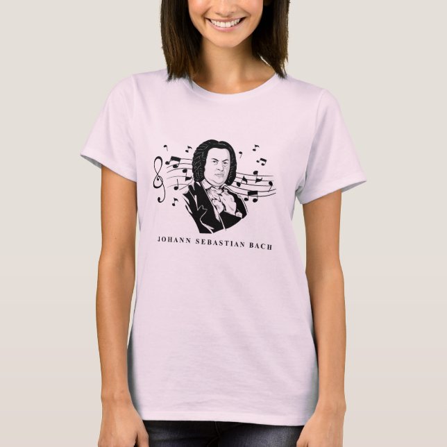 Johann Sebastian Bach Portrait and Bust with Notes T-Shirt (Vorderseite)