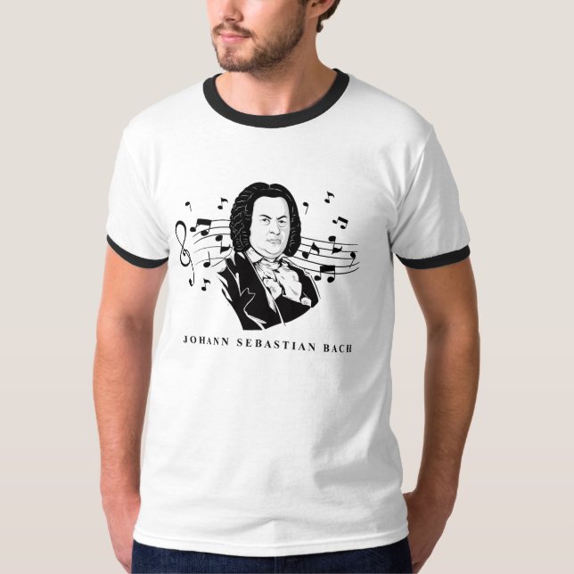 Johann Sebastian Bach Portrait and Bust with Notes T-Shirt (Vorderseite)