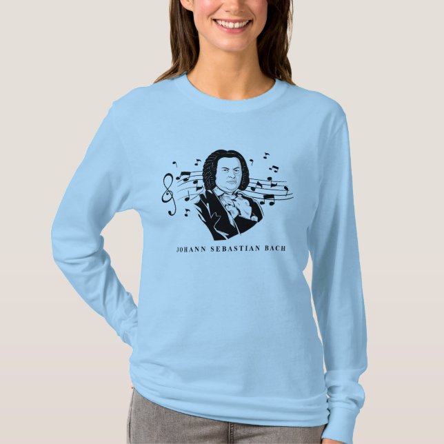 Johann Sebastian Bach Portrait and Bust with Notes T-Shirt (Vorderseite)