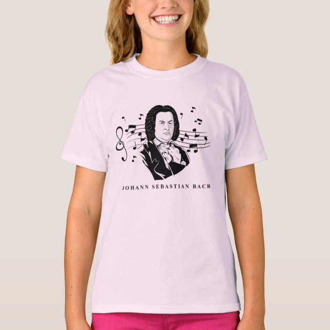 Johann Sebastian Bach Portrait and Bust with Notes T-Shirt (Vorderseite)