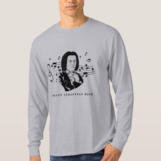 Johann Sebastian Bach Portrait and Bust with Notes T-Shirt (Vorderseite)