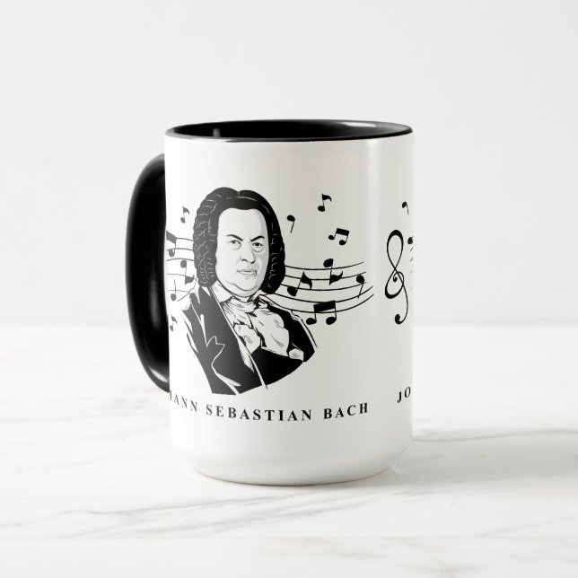 Johann Sebastian Bach Portrait and Bust with Notes Tasse (Vorderseite Links)