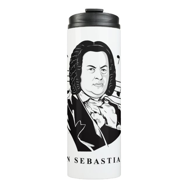 Johann Sebastian Bach Portrait and Bust with Notes Thermosbecher (Vorderseite)