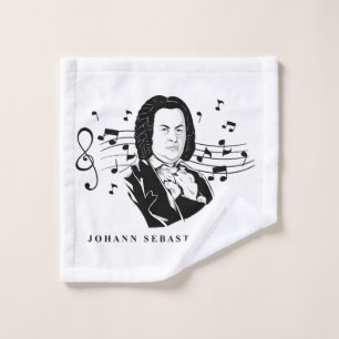 Johann Sebastian Bach Porträt / Büste mit Noten Waschlappen