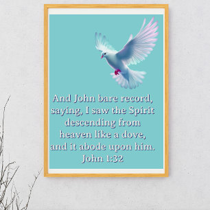 Johannes 1:32 Herabsteigende Taube Blau Christlich Poster