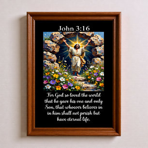 Johannes 3:16 Auferstandener Jesus Leerer Grab Blu Poster
