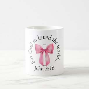 Johannes 3:16 Coquette Rosa Schleife Kreuz Kaffeetasse