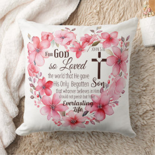 Johannes 3:16 Florales Herz Bibelvers Kissen