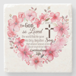Johannes 3:16 Florales Herz Bibelvers Steinuntersetzer