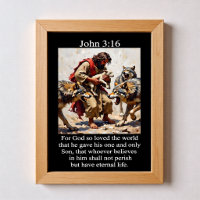 Johannes 3,16 Guter Hirte rettet Lamm vor Wölfen