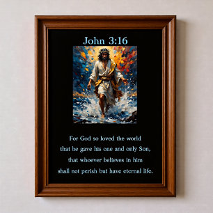 Johannes 3,16 Jesus geht auf dem Wasser - stürmisc Poster