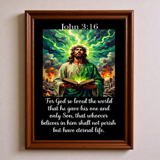 Johannes 3:16 Jesus Glühende Heilige Bibel Brennen Poster
