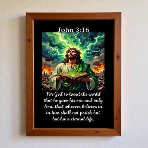 Johannes 3:16 Jesus Heilige Bibel Apokalypse Blitz Poster