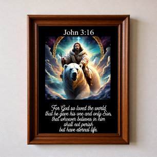 Johannes 3:16 Jesus reitet auf einem Eisbären in d Poster