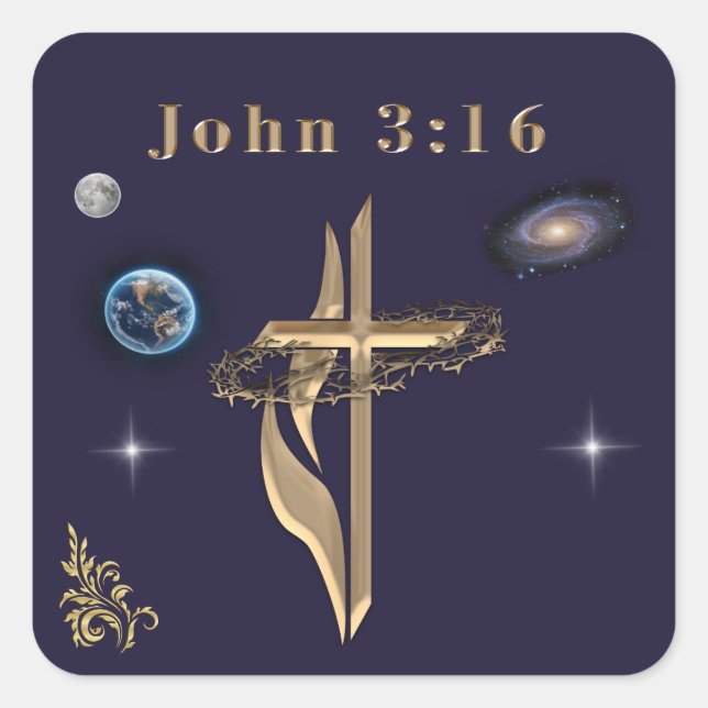 Johannes 3:16 quadratischer aufkleber (Vorderseite)