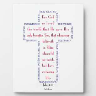 Johannes 3:16 Rot-Weiß-Blaues Kreuz Fotoplatte