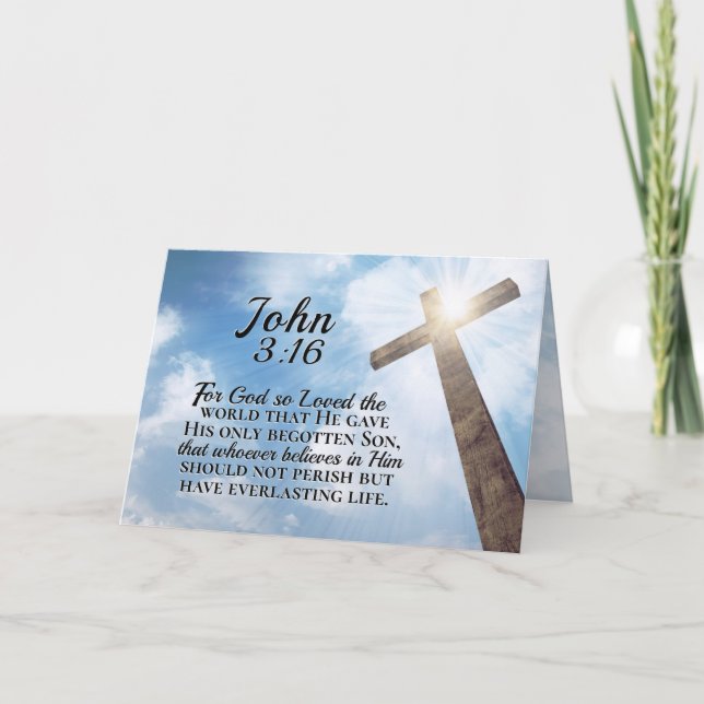Johannes 3:16 So liebte Gott das Weltholzkreuz Karte (Vorderseite)