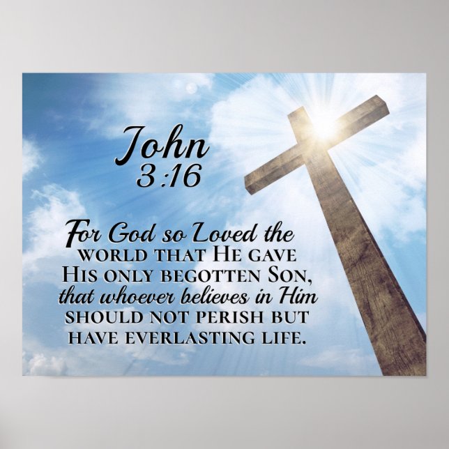 Johannes 3:16 So liebte Gott das Weltholzkreuz Poster (Vorne)