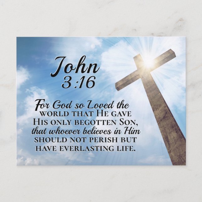 Johannes 3:16 So liebte Gott das Weltholzkreuz Postkarte (Vorderseite)
