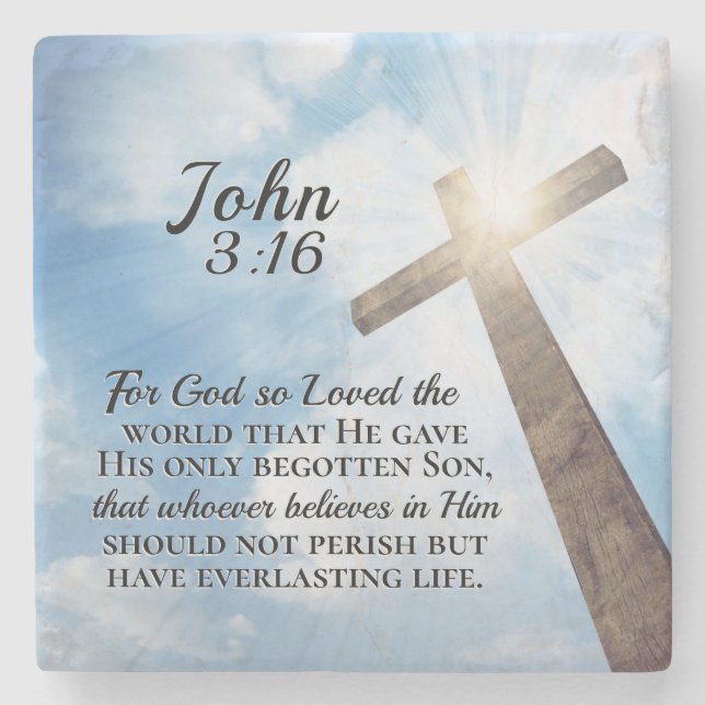 Johannes 3:16 So liebte Gott das Weltholzkreuz Steinuntersetzer (Vorderseite)