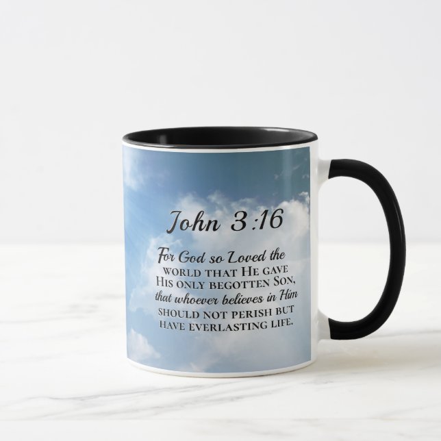 Johannes 3:16 So liebte Gott das Weltholzkreuz Tasse (Rechts)