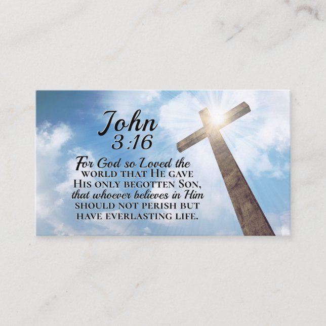 Johannes 3:16 So liebte Gott das Weltholzkreuz Visitenkarte (Vorderseite)