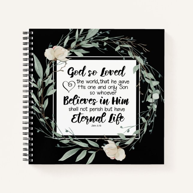 Johannes 3:16 So liebte Gott das World Bible Verse Notizbuch (Vorderseite)