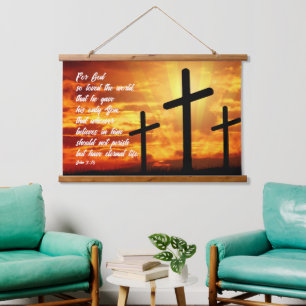 JOHANNES 3:16 TRENDY BIBELVERS CHRISTLICHES GESCHE WANDTEPPICH MIT HOLZRAHMEN