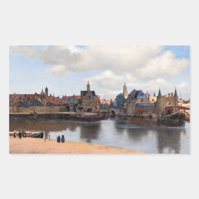 Johannes Vermeer - Blick auf Delft Rechteckiger Aufkleber (Vorderseite)