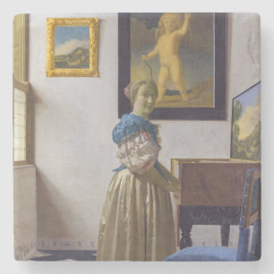 Johannes Vermeer - Dame stehend an einem Virginal Steinuntersetzer