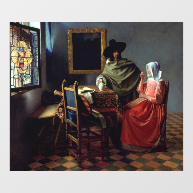 Johannes Vermeer - Das Glas Wein Fensteraufkleber (Blatt)