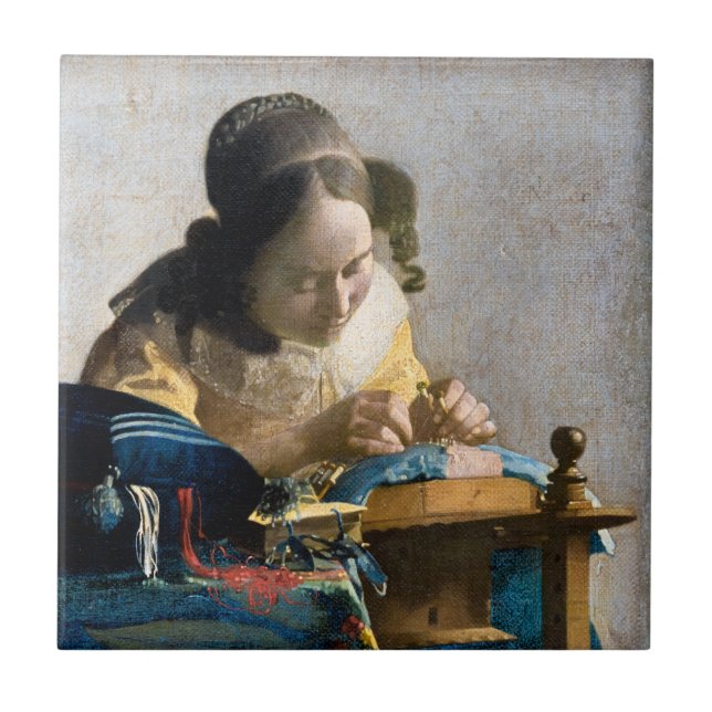 Johannes Vermeer - Der Lacemaker Fliese (Vorderseite)