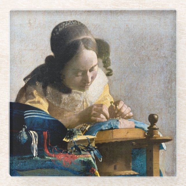 Johannes Vermeer - Der Lacemaker Glasuntersetzer (Vorderseite)