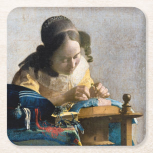 Johannes Vermeer - Der Lacemaker Rechteckiger Pappuntersetzer