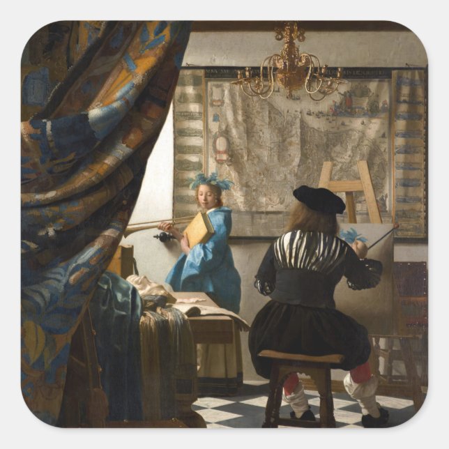 Johannes Vermeer - Die Allegorie des Malens Quadratischer Aufkleber (Vorderseite)