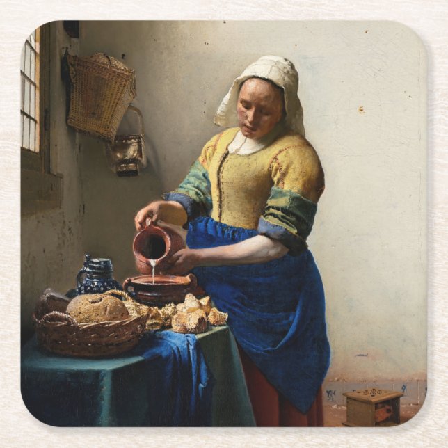 Johannes Vermeer - Die Milchmädchen Rechteckiger Pappuntersetzer (Vorderseite)