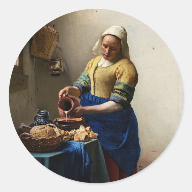 Johannes Vermeer - Die Milchmädchen Runder Aufkleber (Vorderseite)
