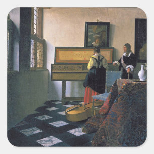 Johannes Vermeer - Die Musikstunde Quadratischer Aufkleber