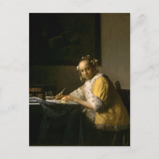 Johannes Vermeer, eine Frau, die eine Postkarte fü