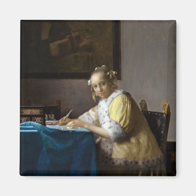 Johannes Vermeer - Eine Lady, die einen Brief schr Magnet (Vorne)