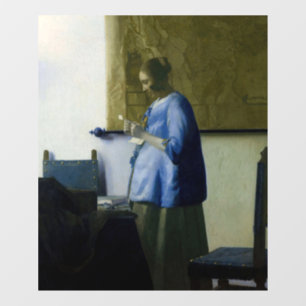 Johannes Vermeer - Frau in Blau beim Lesen eines B Fensteraufkleber