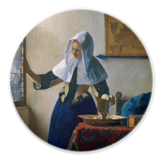 Johannes Vermeer - Frau mit Wasserpitcher Keramikknauf (Vorderseite)