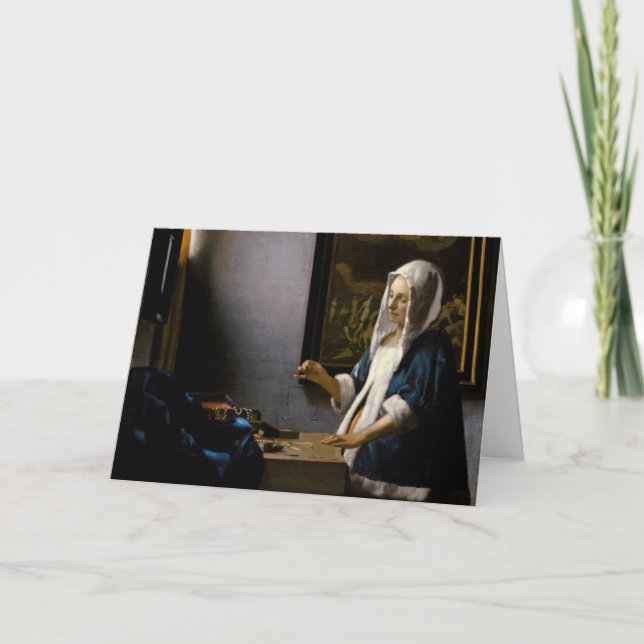 Johannes Vermeer - Frauen, die ein Gleichgewicht h Karte (Vorderseite)