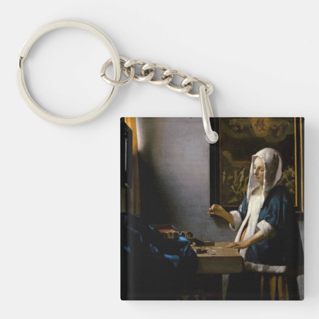 Johannes Vermeer - Frauen, die ein Gleichgewicht h Schlüsselanhänger (Vorderseite)