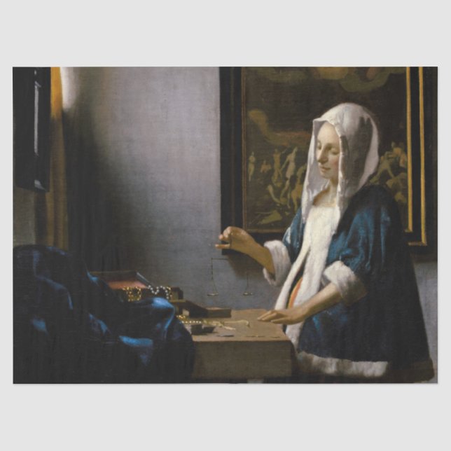 Johannes Vermeer - Frauen, die ein Gleichgewicht h Seidenpapier (Vorderseite)
