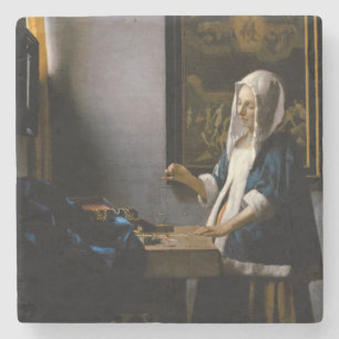 Johannes Vermeer - Frauen, die ein Gleichgewicht h Steinuntersetzer