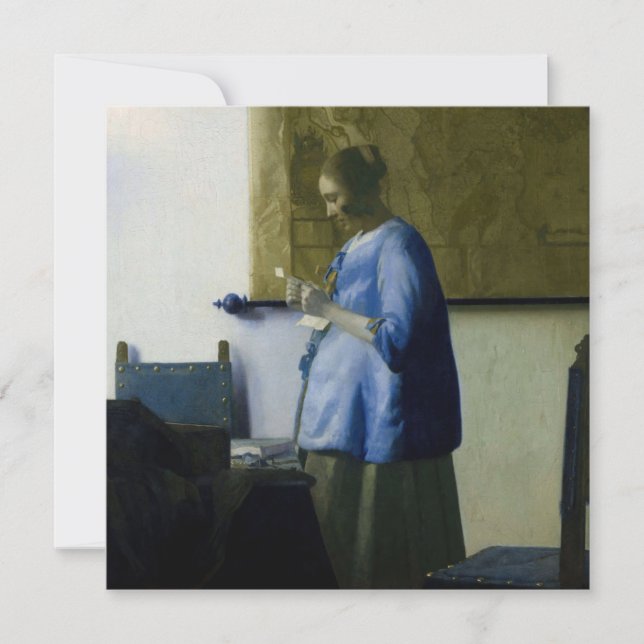 Johannes Vermeer - Frauen in blau lesen einen Brie Dankeskarte (Vorderseite)