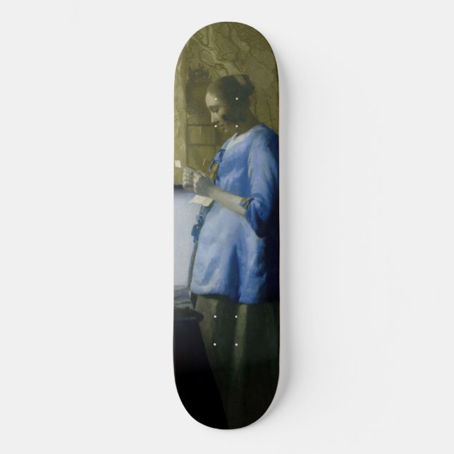 Johannes Vermeer - Frauen in blau lesen einen Brie Skateboard (Vorderseite)