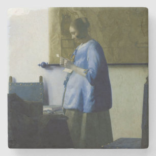 Johannes Vermeer - Frauen in blau lesen einen Brie Steinuntersetzer